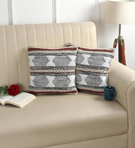 Image of Furnistitchs Premium Decorative Throw Cushion Pillow Cover Boho Home Decor - Living Room Bedroom Couch Sofa Cushion Covers 16 inch x 16 inch (2, Rust Abstract)