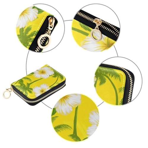 Zip Around Wallet for Women Credit Card Protector RFID Blocking Leather Zipper Wallet with Coin Pouch Tropical Hibiscus Flowers Yellow4