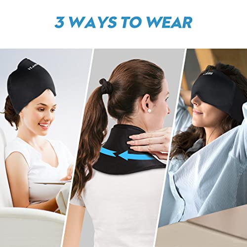 Headache Hat For Migraine Relief,Cold And Hot 2 In 1 Migraine Ice Head Wrap,Gel Odorless Migraine Relief Cap As Stress Relief Gifts For Women/Men,Effective Relief For Tension Headache,Vertigo (Black) #TOP3