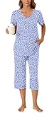 Bestbee Womens Pajama Sets 2 Piece Lounge Outfits Summer Sleepwear V Neck Short Sleeve Capri Pant With Pockets...