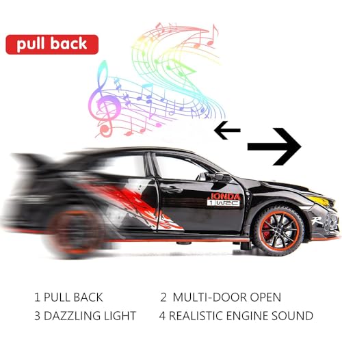 Image of DARVICE 132 Civic Type R Toy Car Alloy Diecast Metal with Openable Door Light Sound Pullback Toy Car for Kids