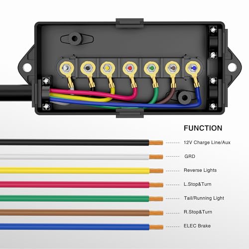 Image of Nilight Heavy Duty 7 Way Inline Trailer Plug with 7 Gang Junction Box | Weatherproof 12 Feet Connector Cable Wiring Harness Suitable for RV Automotives Cars