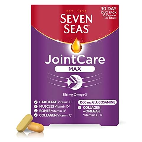 Seven Seas JointCare Supplements, Max, 356 mg Omega-3, Vitamin D & C, + Zinc, With Collagen & Glucosamine, EPA & DHA, 60 Capsules Cover