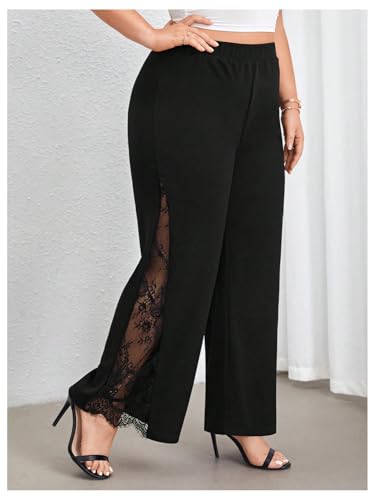 Floerns Women's Plus Size Floral Lace Wide Leg Pants High Waisted Casual Trousers2