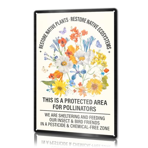 Pollinator Garden Metal Signs Wall Decor 12 X 8 Inches, Pollinator Habitat Bee Yard Garden Decorations Sign, Gifts for Plant Lover Gardener Women Men, Restore Native Plants Restore Native Ecosystems