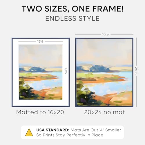 Image of Homeforia 20x24 Frame Navy Blue, High End Metal 20x24 Poster Frames with Mat 16x20 inch Photo, 20 x 24 Navy Blue Picture Frame Matted to 16 by 20 Print, 24x20 Frame, Tempered Glass, Wall Kit, Set of 1