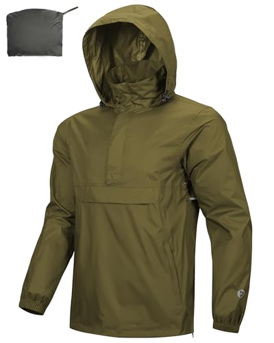 Outdoor Ventures Men's Rain Jacket Waterproof Lightweight Packable Rain Pullover for Hiking Golf Running