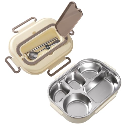 ZLLkeji Lunch Box Stainless Steel Adult Lunch Box with Compartments and Sealing Ring Lunch Box Children Leak-Proof with Spoon and Chopsticks Lunch Box Protable Bento Box Beige ZLLkeji Lunch Box Stainless Steel Adult Lunch Box with Compartments and Sealing Ring Lunch Box Children Leak-Proof with Spoon and Chopsticks Lunch Box Protable Bento Box Beige