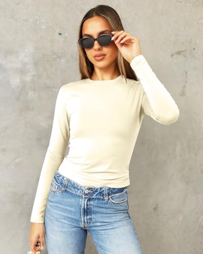 Image of Abardsion Women's Slim Lightweigh Long Sleeve T Shirts | Fall Clothes 2026 Casual Basic Crewneck Going Out Crop Tops Y2K