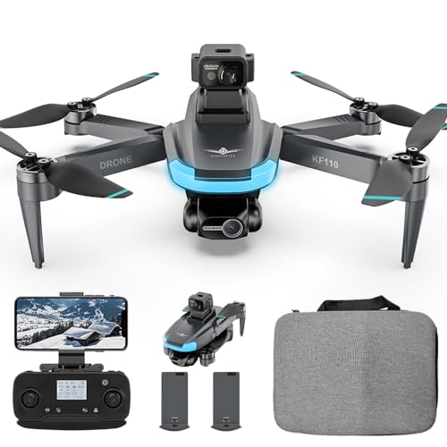 X-Verse KF110MAX Drone con Camaras 4K, Menos de 250g, Evitación de obstáculos con láser de 360°, GPS Profesional FPV Quadcopter Plegable con Motor Brushless, 22 Minutos de Vuelo (2 Baterías)