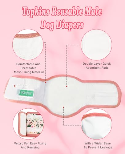 Image of 3-Pack Reusable Dog Diapers - Adjustable Belly Wraps for Small Dogs, Puppies & Untrained Males