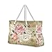 OREZI Large Zip Tote Beach Bag ,Oversize Vintage Shabby Chic Pink Rose Floral Tote Bag Shoulder Bag Weekender for Gym Beach Travel Pool Yoga Nurse