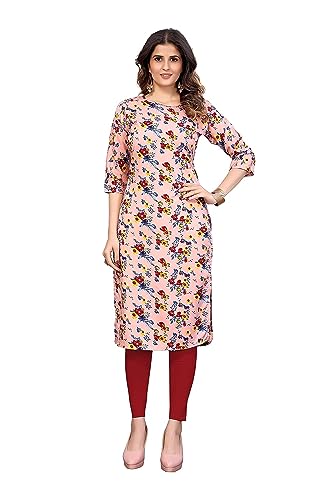 Image of LookMark Women Women's Crepe Peach & White Color 3 /4 Sleeve Straight Printed Kurta | Kurti Combo Pack of 2 (AZ-K1049-27033-XXL)
