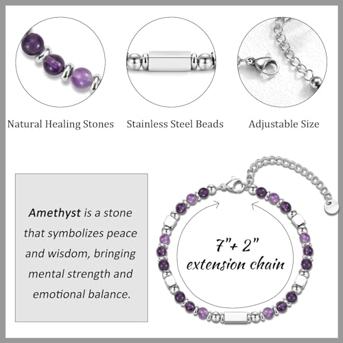 Purple Amethyst Gemstone Bracelet, Mothers Day & Birthday Gift for Grandma, Modern Beaded Strand with Lobster Claw Clasp4
