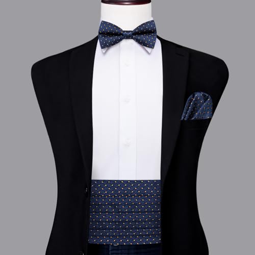 Image of Dubulle Mens Cummerbund and Bow Tie Set Paisley Floral Pretied Bowties for Men Pocket Square Cufflinks Wedding Business