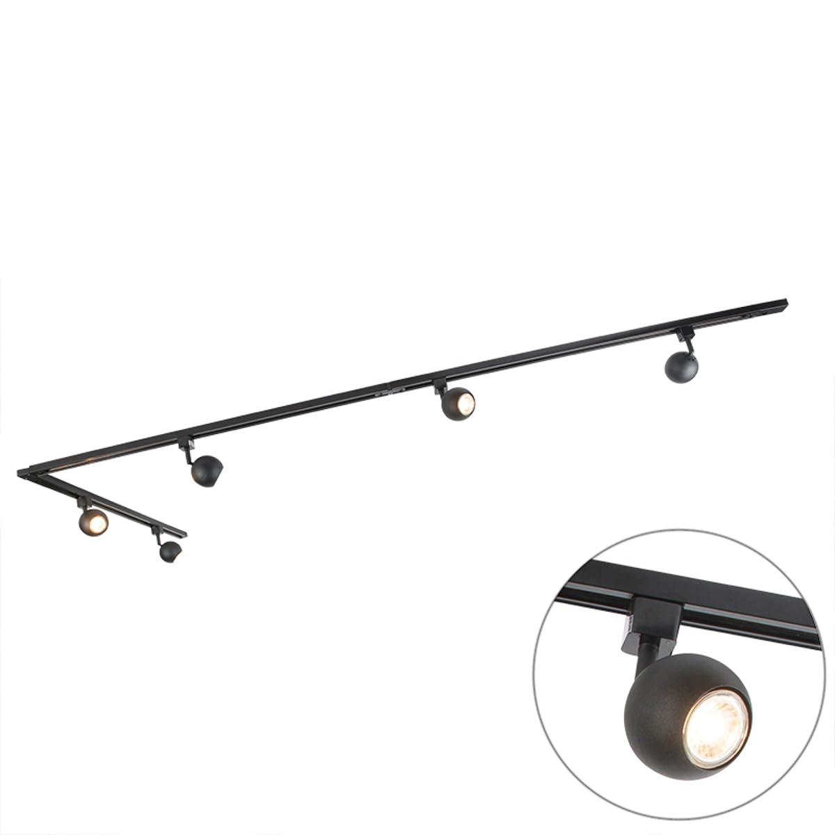 Qazqa gissi - Système de rail spot luminaire plafond, plafonnier compatible pour led - 5 lumière - L 286 cm - Noir - Moderne - éclairage intérieur - Salon I Chambre I Cuisine I Salle à manger