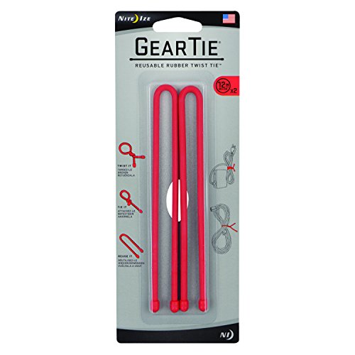 Nite Ize Original Gear Tie, Reusable Rubber Twist Tie, Made in the USA, 12-Inch, Red, 2 Pack