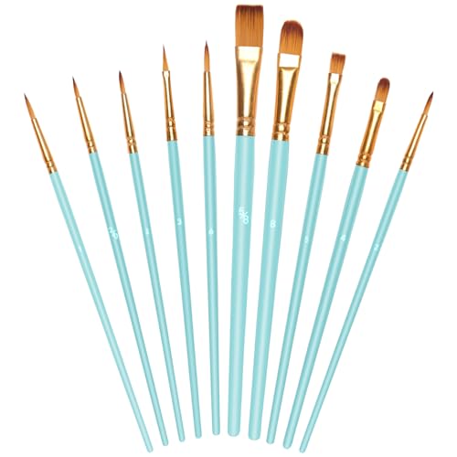 OSDUE Pinceles de Nylon, 10 Piezas, para Acuarela óleo Cara Dibujo de líneas para Artistas Principiantes Profesionales y Amantes de la Pintura, Azul Cielo