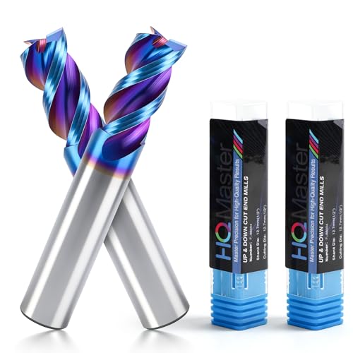 HQMaster End Mills 2pcs Carbide CNC Router Bits, 4 Flute Carbide Drill Bits Set for Wood, Metal, Steel & Composite Materials Router Tool Kit for DIY and Industrial Use (1/2\" x 1/2\" x 1\" x 3\")