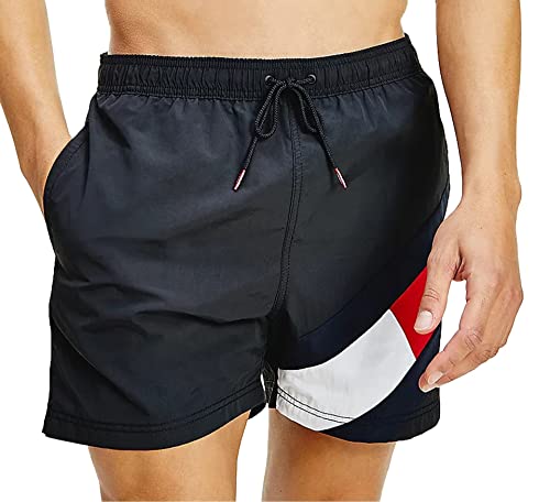 Tommy Hilfiger Bañador para Hombre Sf Medium Drawstring Pernera Larga, Negro (Black), L