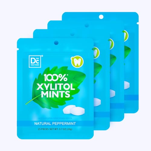 DC24 DAILY CARE 100% Xylitol Mints | Aspartame Free Sugar Free Vegan Gluten Free & Keto Friendly | Natural Peppermint Flavored Mints 25 Piece-Pack 4 Packs