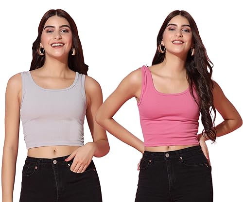 Image of TOPLOT Women's Solid Ribbed Round Neck Sleeveless Slim Fit Tank Top (5069)