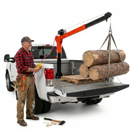 Image of 4500 LBS Electric Truck Bed Lift, Folding Truck-Mounted Bed Crane with 4000LBS 12V Electric Winch, 3-Stage jib Crane, 360° Rotating Truck Bed Crane for Pickup Trucks and Workshops