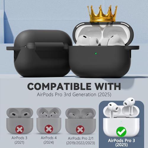 Image of Ljusmicker for AirPods Pro 3 Case 2025 with Cleaner Kit,Soft Silicone Protective Cover for Apple AirPods Pro 3rd Generation Cases for Women Men,for AirPod Pro 3 Cover with Keychain-Magnetic Black