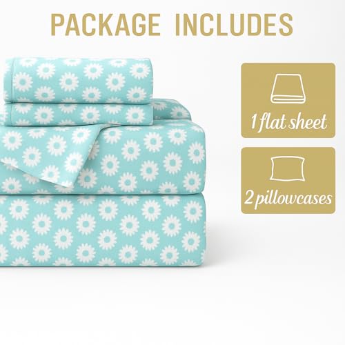Image of Double Size Bedsheet - Daisy Delight - 90 x 100 Inches - Brushed Microfiber Flat Sheet with Pillow Covers