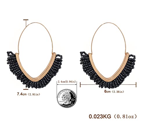 V-Shaped Beaded Dangle Earrings - Statement Drop Fringe Earrings, Boho Handmade Tassel Jewelry Gift for Women2