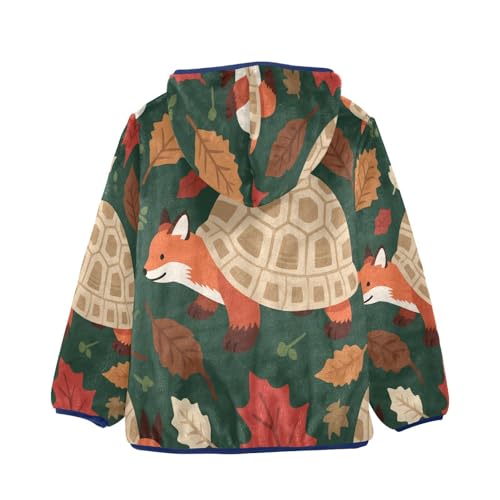 Fox and Turtle Autumn Leaves Toddler Fleece Jacket Girl Boys Hooded Fleece Jacket Coat Warm Outwear Zip-up 3-10T2