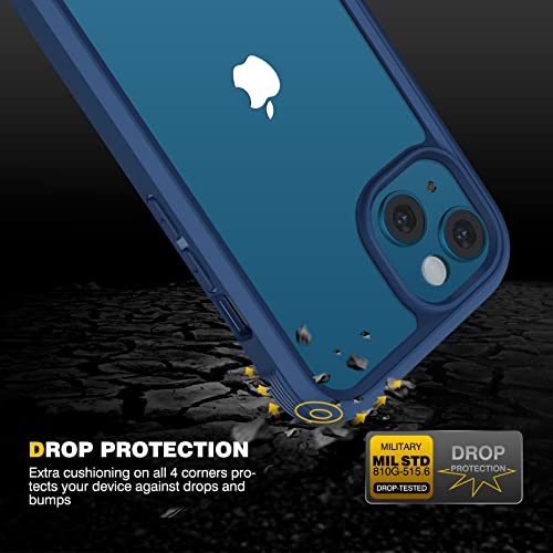 Image of Diaclara Designed for iPhone 13 Case, Full Body Rugged Case with Built-in Touch Sensitive Anti-Scratch Screen Protector, Soft TPU Bumper Case for iPhone 13 6.1 inch (Dark Blue and Clear)
