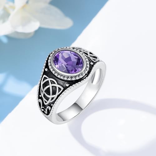 Amethyst Celtic Knot Ring for Women 925 Sterling Silver, Oval Amethyst Trinity Knot Engagement Promise Rings Irish Jewelry4
