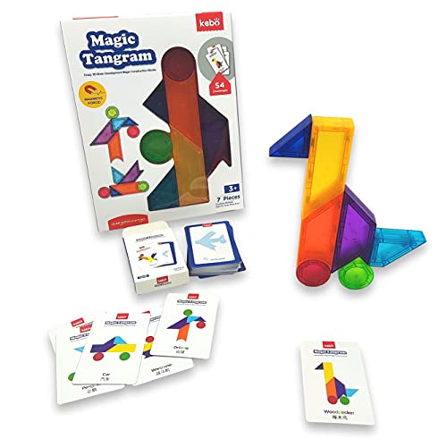 KEBO Tangram Magnétique 3D. Jeu éducatif, Puzzle avec 7 blocs de construction et 54 défis à atteindre. (Magic)