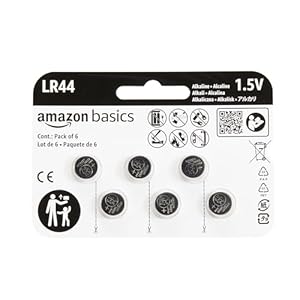Amazon Basics 6-Pack LR44 Alkaline Button Coin Cell Battery, 1.5 Volt, Long Lasting Power, Mercury-Free