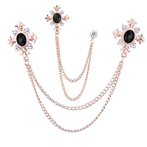 Image of 2PCS Long Chain Brooch Crystal Tassel Brooch Pin Gem Brooch Fashion Scarf Tie Pins for Women Men Wedding