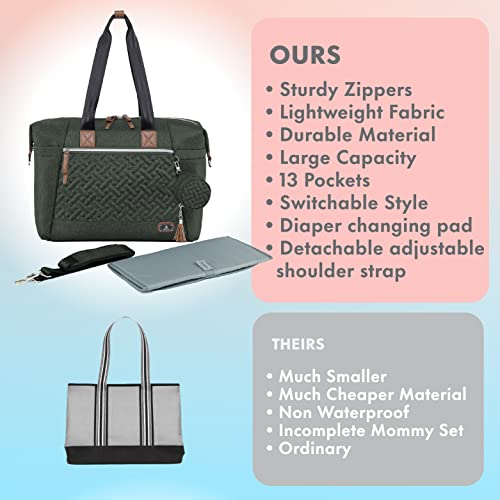 Dikaslon Diaper Bag Tote, Large Travel Diaper Tote For Mom And Dad, Multifunction Baby Tote Bag For Boys And Girls With Pacifier Case And Changing Pad,Olive Green #TOP6