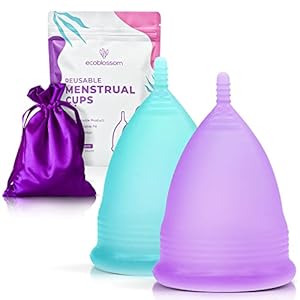 EcoBlossom Reusable Menstrual Cup Set – The Most Reliable Medical Grade Silicone Period Cups – Comfortably use for 12 Hours (Small & Large)