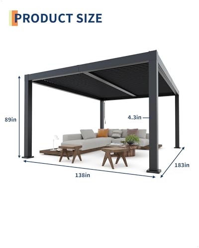Image of GarveeLife All-Aluminum Louvered Pergola 12 ft x 16 ft, Outdoor Pergola with Adjustable Louvered Roof, Reinforced Aluminum Frame, Integrated Drainage System, Hardtop Gazebo for Patio, Deck, Gray