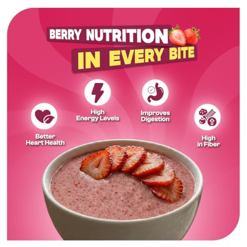 Image of ProToGrow Ready to Eat Strawberry Oats | No Refined Sugar - 300g Box | Instant Breakfast for 3+ yrs | Gluten Free | High Protein & Fibre | 19 Vitamins & Minerals | Real Strawberry, Jaggery