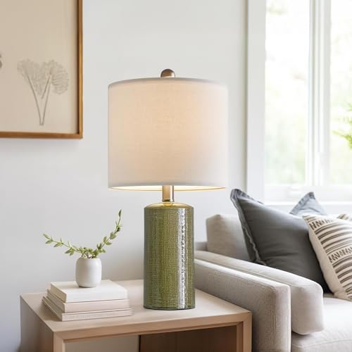 G-SAFAVA 20.25" Small Table Lamps Set of 2 Modern Ceramic Lamps for Living Room Farmhouse Bedside Lamps Boho Lamps for Night Stands Green Bedroom Lamp Side Table Lamps End Table Lamp