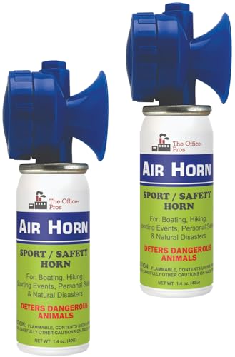 Boat/Marine Safety Horn, Air Horn, Distress Alarm, LOUD Air Horn, Bear Deterrent - For Sporting Events, Boating & Outdoor Warning Alarm - 120 dB - Can Be Heard 1 Mile Away - 1.4 Oz Can - 2 Horns
