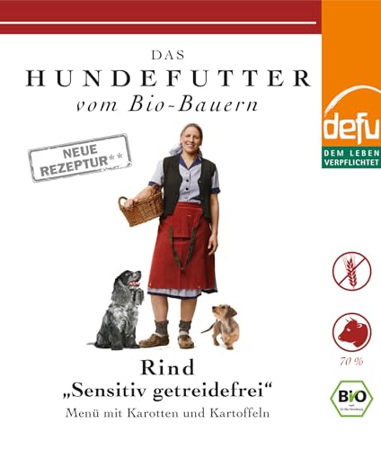 defu Hundefutter | 6 x 820 g | Bio Rind Sensitiv getreidefrei | Premium Bio Nassfutter Menü | Alleinfuttermittel für Hunde