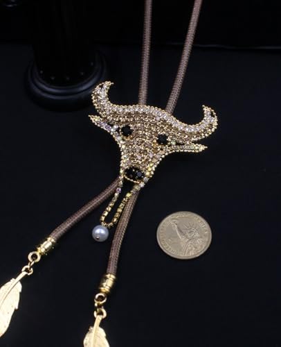 Image of PEARLY JUN Bolo Tie for Men Women Rhinestone Bling Western Cowboy Brown Leather Country Style String Wear Shirt Vest