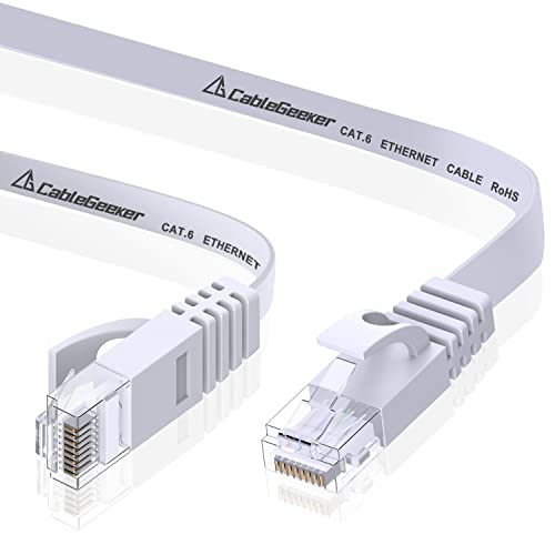 Cat 6 Ethernet Cable (at a Cat5e Price but Higher Bandwidth) Flat Internet Network Cables - Cat6 Ethernet Patch Cable Short - Computer LAN Cable White + Free Cable Clips and Straps (25ft)