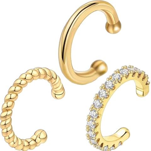 3pcs Gold Plated Non-Piercing Ear Cuffs Cover