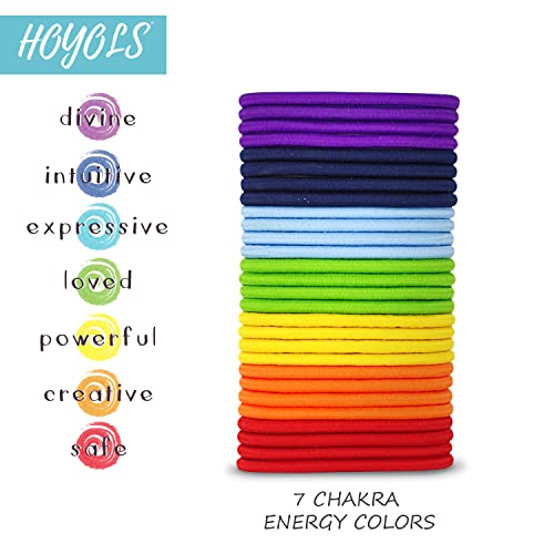 Hoyols No Metal Hair Elastics Bands, Chakra Color Ponytail Holder No Snag Hair Ties For Girls Women Thick Hair 4Mm, Hair Accessories - 7 Colors 56 Count #TOP3