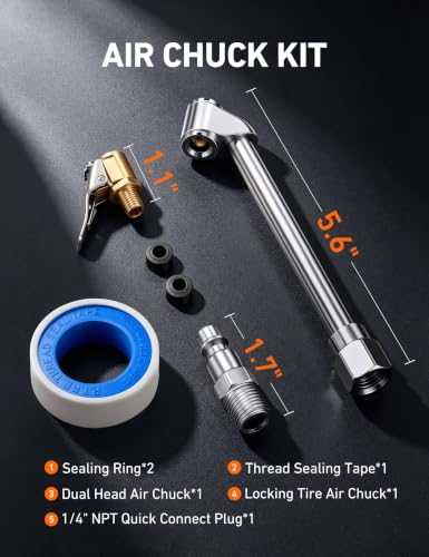 AstroAI Air Chuck Set for Tire Inflator, Heavy Duty Dual Head Air Chuck & Lock-On Brass Chuck with 1/4" NPT Quick Plug, Leak-Free Air Compressor Accessories for Truck/RV/Car — view 2
