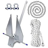 SajoSolid Heavy Duty Boat Anchor Kit, 5/8/10/13/18/25 lb Galvanized Danforth Anchor with Anchor Chain, Shakles and Boat Anchor Rope, Fluke Anchor Kit for Boats Pontoon, Deck, Fishing, and Sail