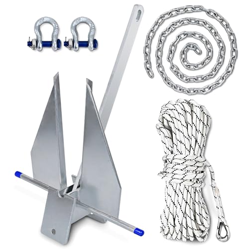 SajoSolid Heavy Duty Boat Anchor Kit, 5/8/10/13/18/25 lb Galvanized Danforth Anchor with Anchor Chain, Shakles and Boat Anchor Rope, Fluke Anchor Kit for Boats Pontoon, Deck, Fishing, and Sail